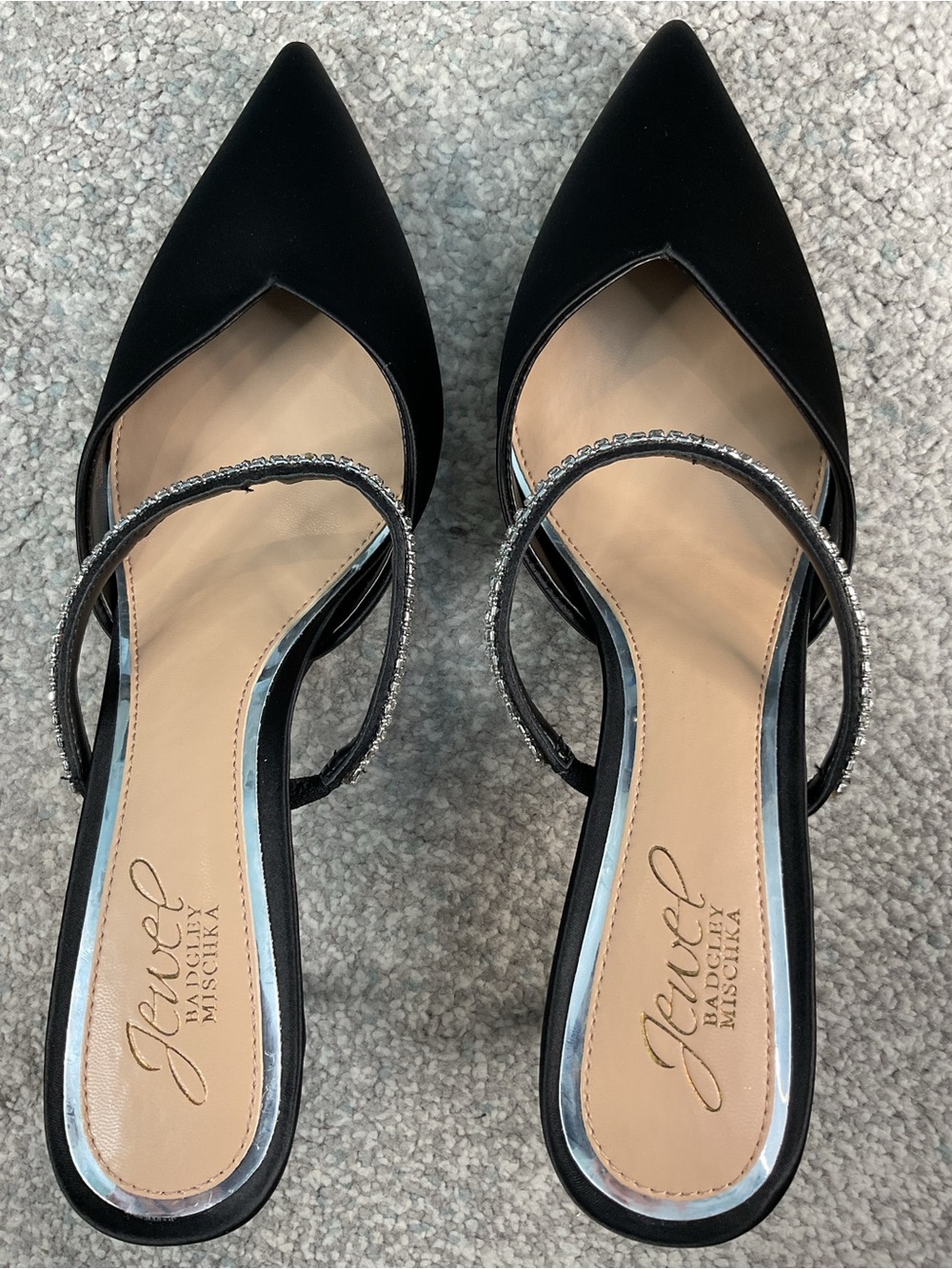 Jewel Badgley Mischka Jan Black Satin Rhinestone Mule Pumps Heels Size 7.5 (NIB) - Picture 7 of 15